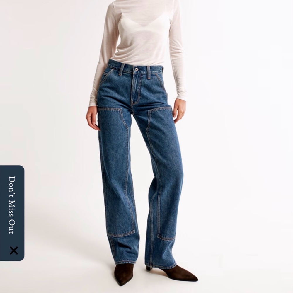 Abercrombie & Fitch Ecru Carpenter Jeans The Slouchy Jean MidRise Curve Love 25R - Picture 11 of 11